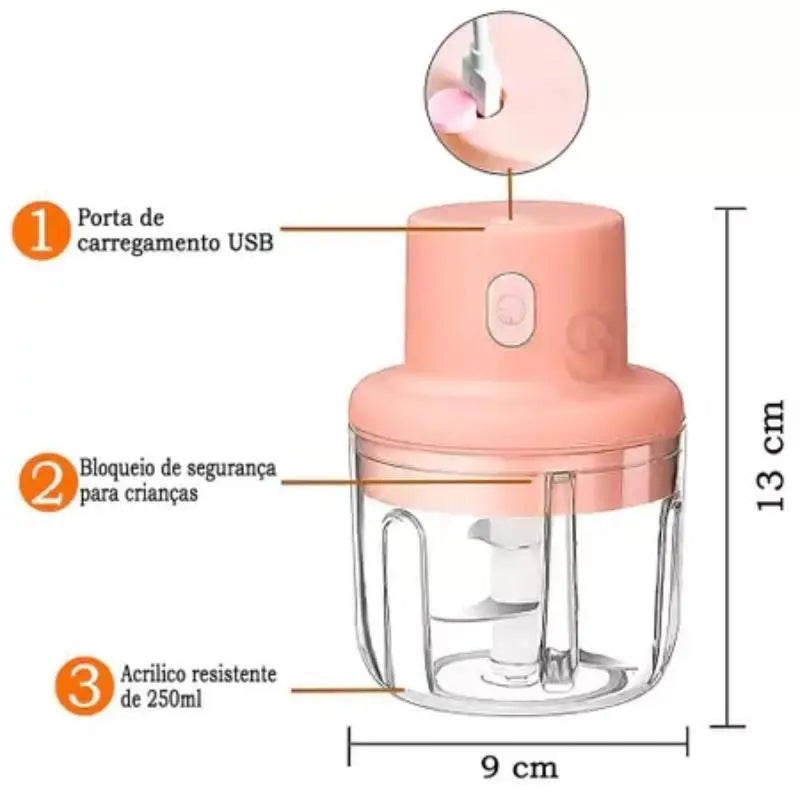 Mini Processador de Alimentos Elétrico 250ml - Recarregável e Sem Fio