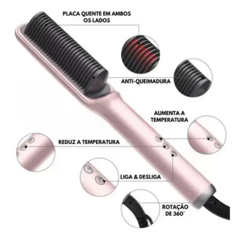 Escova 5 em 1 Bivolt Soothing Brush - Alisa, Hidrata, Modela, Seca e Combate o Frizz